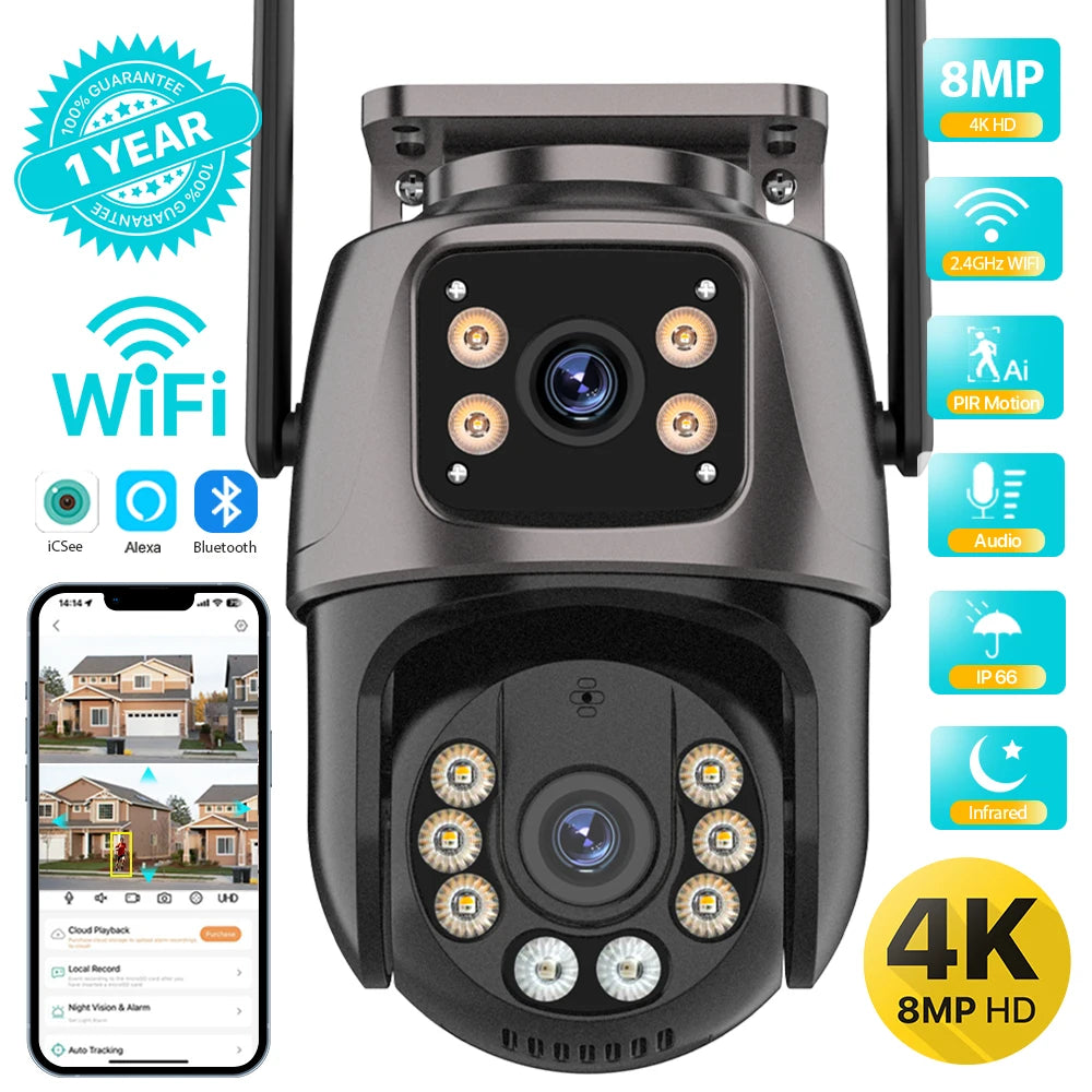 4K Dual Lens PTZ WiFi Camera – Outdoor AI Tracking CCTV - Mrmora