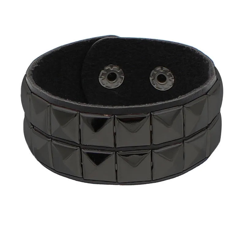 Adjustable Gothic Heart & Spike Punk Bracelet – Black Faux Leather Rock Accessory - Mrmora