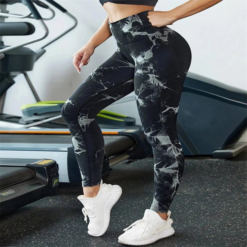 Tie-Dye High-Waisted Push-Up Leggings – Seamless Fitness Yoga Pants - Mrmora