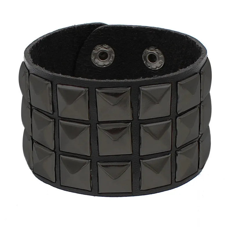 Adjustable Gothic Heart & Spike Punk Bracelet – Black Faux Leather Rock Accessory - Mrmora