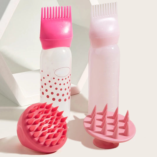 2pcs Silicone Shampoo & Hair Dye Bottle Set with Applicator & Scalp Massage Brush - Mrmora