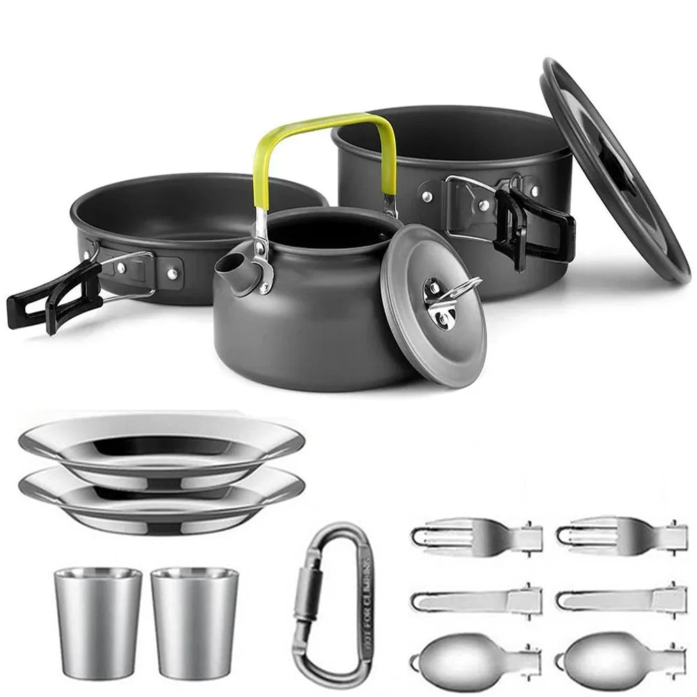 Camping Cookware Set – Non-Stick Pots & Teapot for 2-3 People - Mrmora