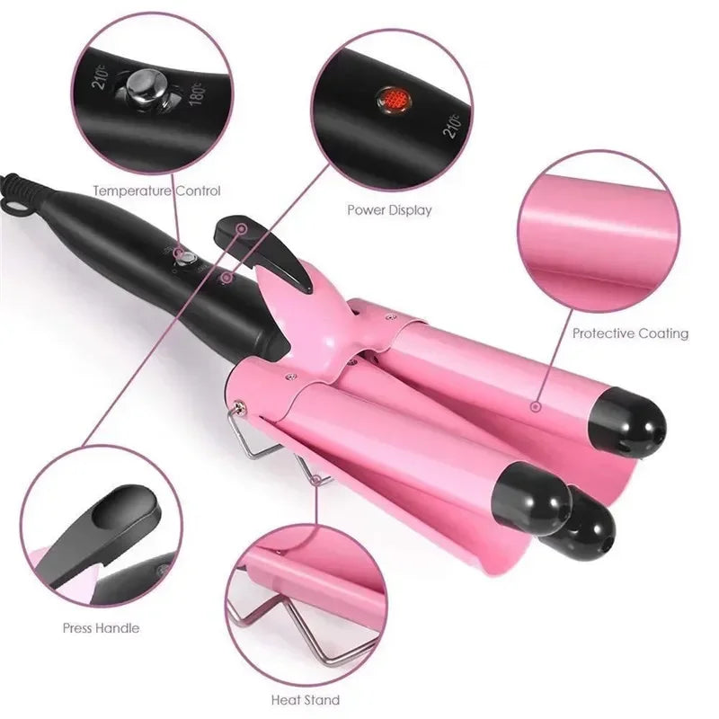 Professional Triple Barrel Ceramic Hair Curling Iron - Hair Waver Styling Tool for Women - Mrmora