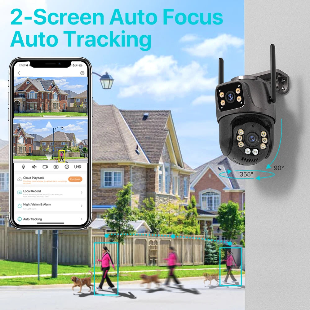 4K Dual Lens PTZ WiFi Camera – Outdoor AI Tracking CCTV - Mrmora