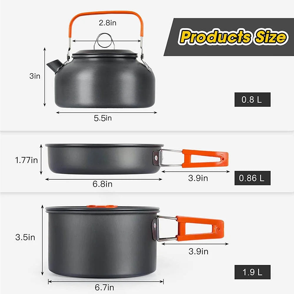 Camping Cookware Set – Non-Stick Pots & Teapot for 2-3 People - Mrmora