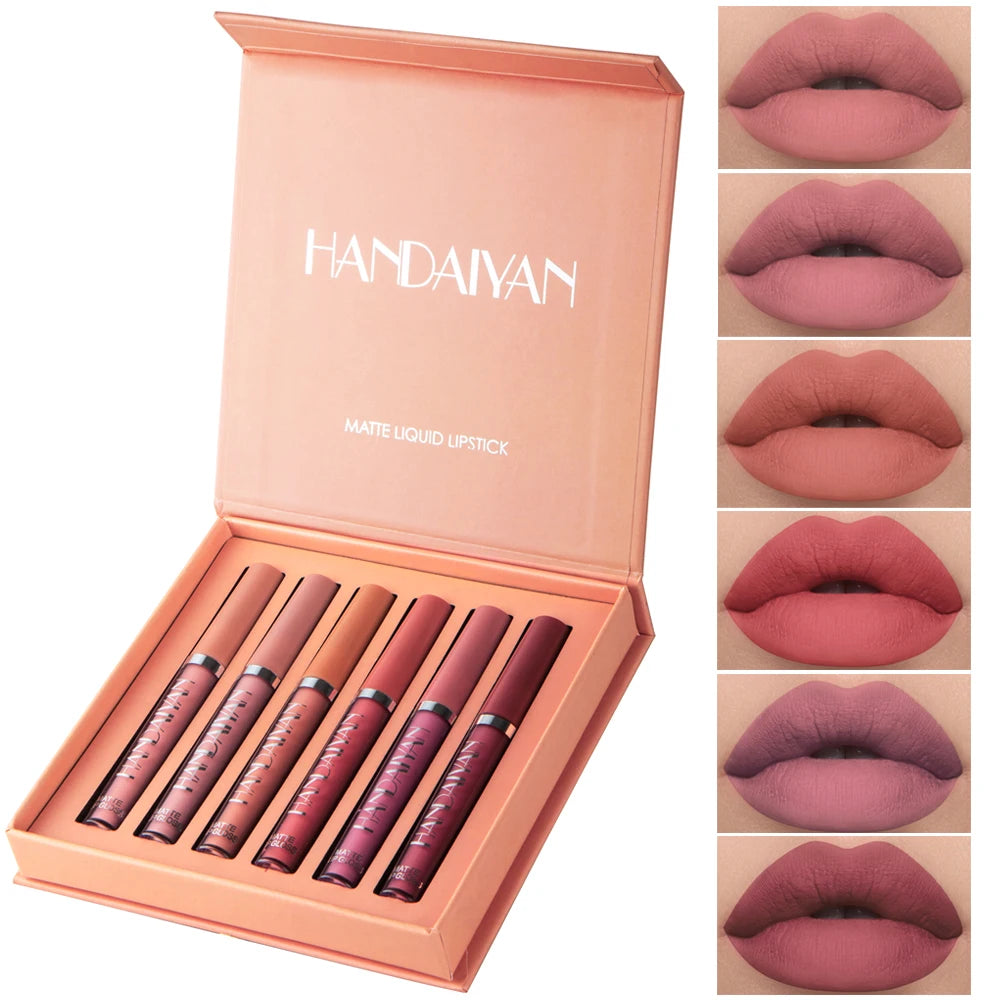 HANDAIYAN 6-Piece Matte Liquid Lipstick Set – Long-Lasting & Non-Stick - Mrmora