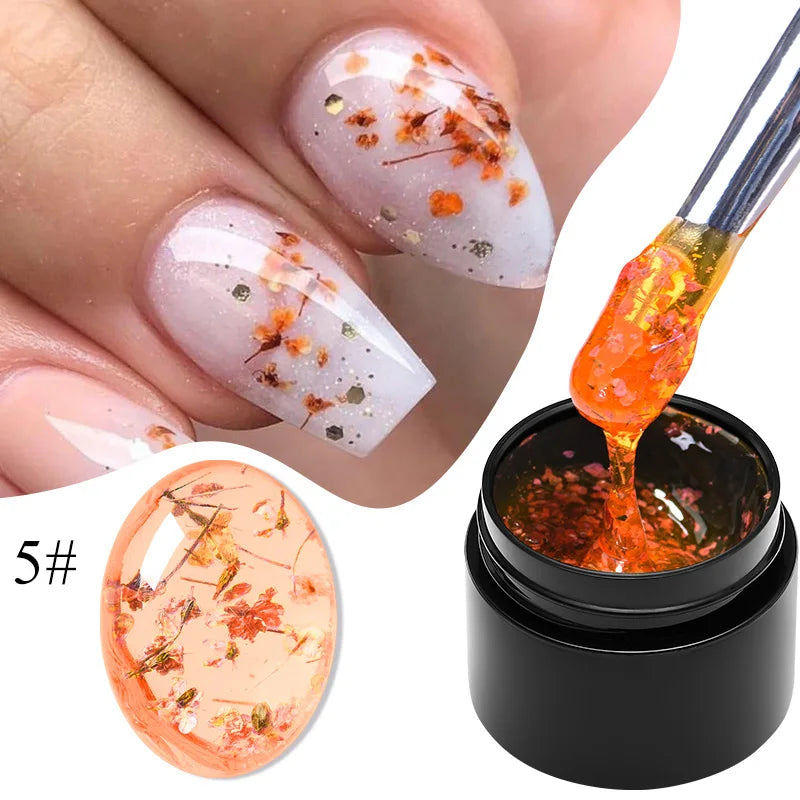 MEET ACROSS 5ml Pink Dried Flower Gel – Natural Fairy Nail Art UV LED Soak-Off Gel Polish - Mrmora