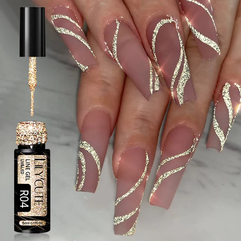 LILYCUTE Champagne Gold Glitter UV Gel – Nail Art Liner - Mrmora