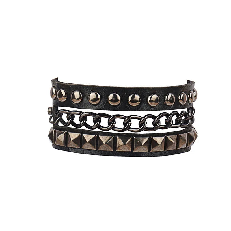 Adjustable Gothic Heart & Spike Punk Bracelet – Black Faux Leather Rock Accessory - Mrmora