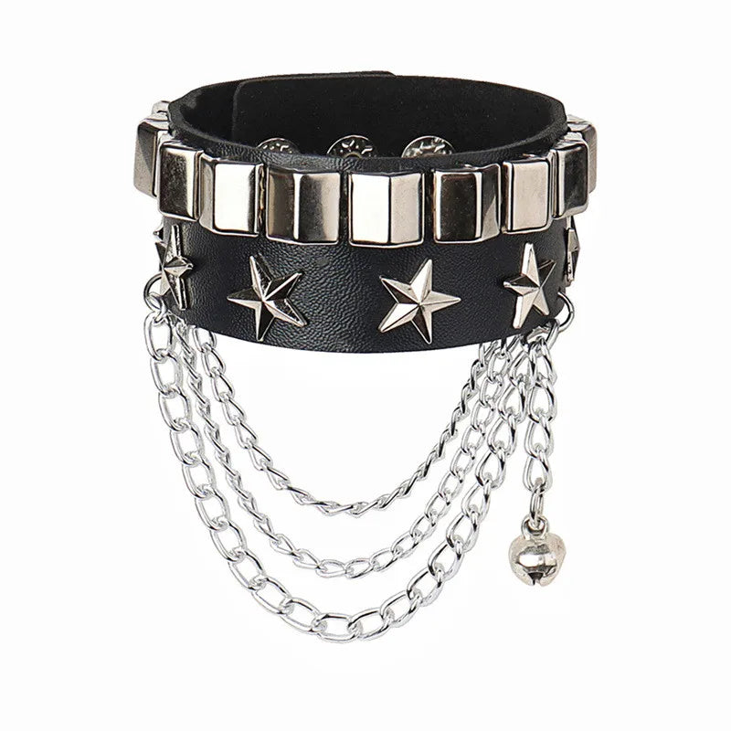 Adjustable Gothic Heart & Spike Punk Bracelet – Black Faux Leather Rock Accessory - Mrmora