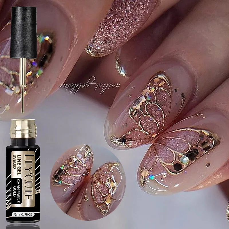 LILYCUTE Champagne Gold Glitter UV Gel – Nail Art Liner - Mrmora