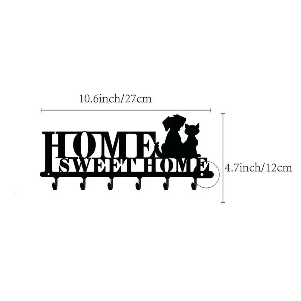 Black Metal Keychain Hook - Sweet Home Wall Hanging - Mrmora