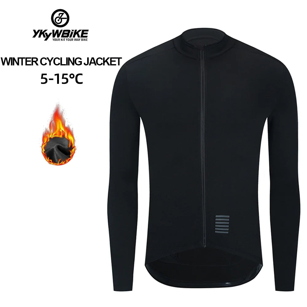 YKYWBIKE Winter Cycling Jacket – Thermal Fleece, Long Sleeve, Black - Mrmora