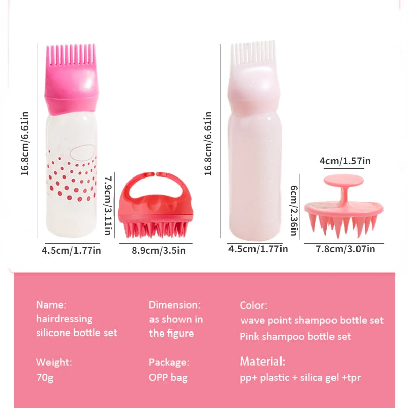 2pcs Silicone Shampoo & Hair Dye Bottle Set with Applicator & Scalp Massage Brush - Mrmora