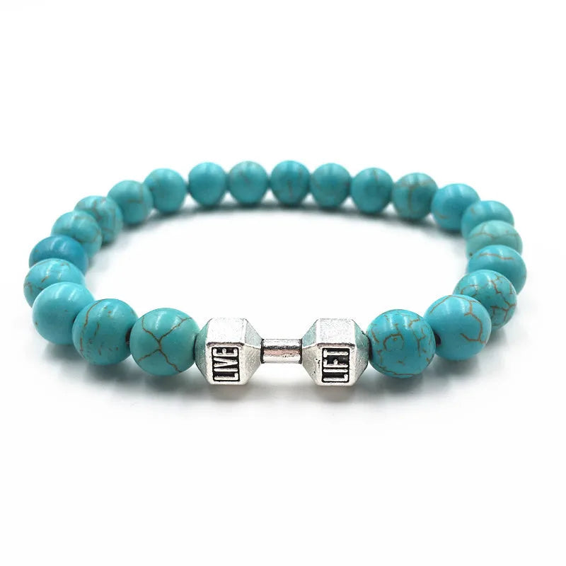 Turquoise & Lava Rock Dumbbell Bracelet – Trendy Sports Jewelry - Mrmora