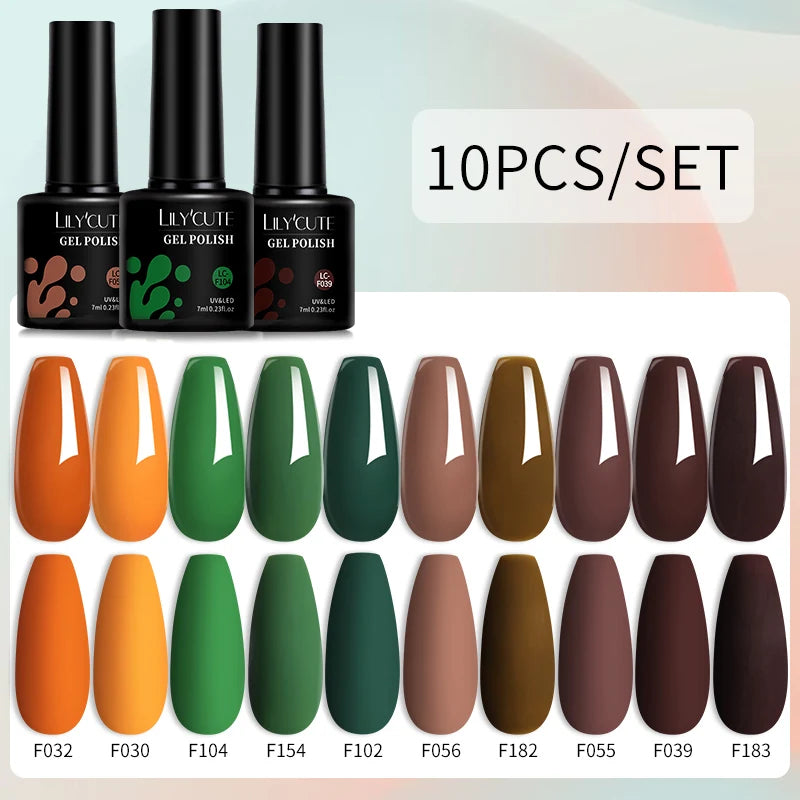 LILYCUTE 10PCS Brown Earth Coffee Gel Nail Polish Set - Mrmora