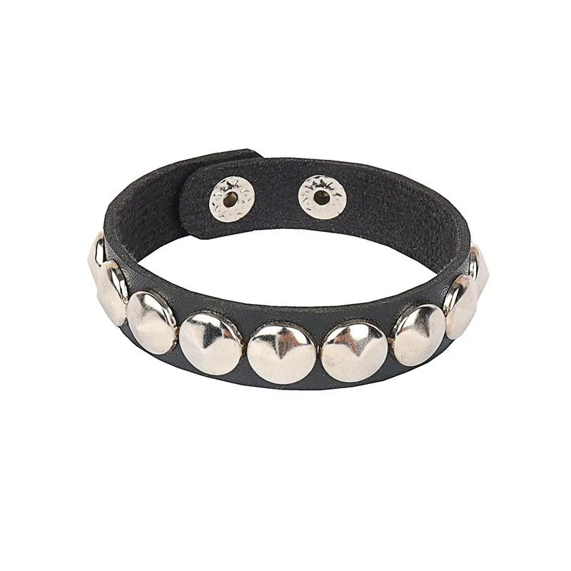 Adjustable Gothic Heart & Spike Punk Bracelet – Black Faux Leather Rock Accessory - Mrmora