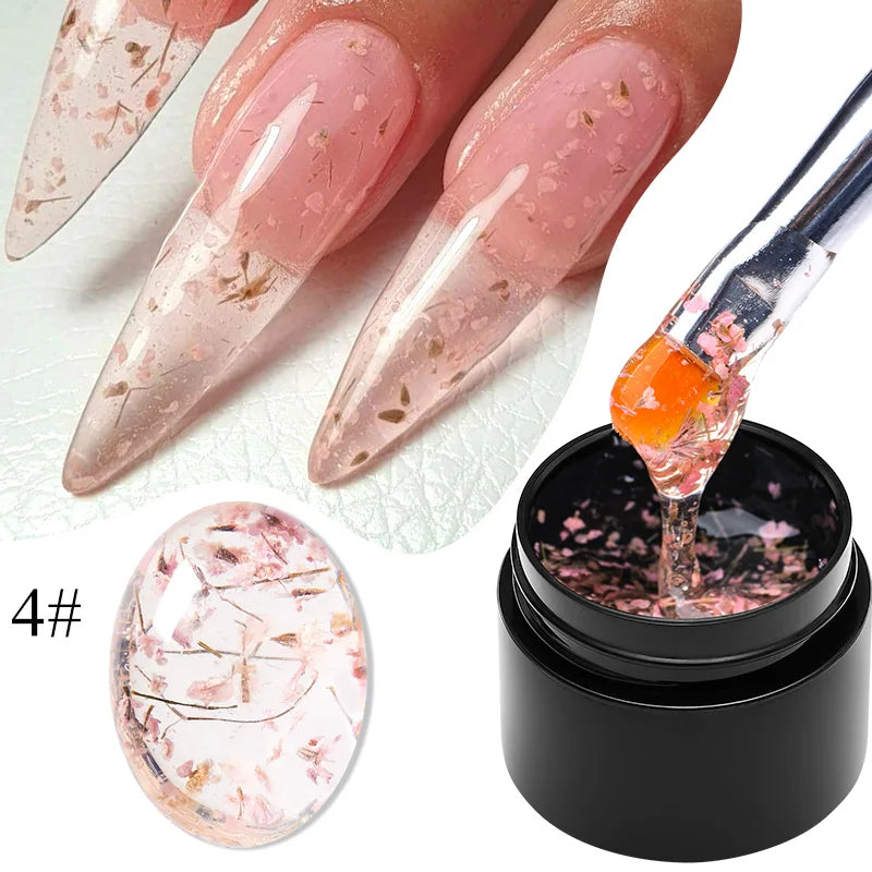 MEET ACROSS 5ml Pink Dried Flower Gel – Natural Fairy Nail Art UV LED Soak-Off Gel Polish - Mrmora