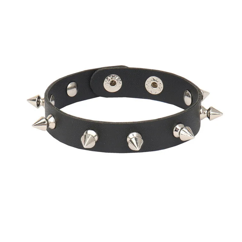 Adjustable Gothic Heart & Spike Punk Bracelet – Black Faux Leather Rock Accessory - Mrmora