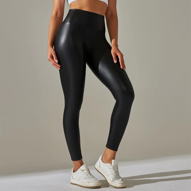 Trendy High-Waisted PU Leather Leggings – Sexy and Oversized Yoga Pants - Mrmora