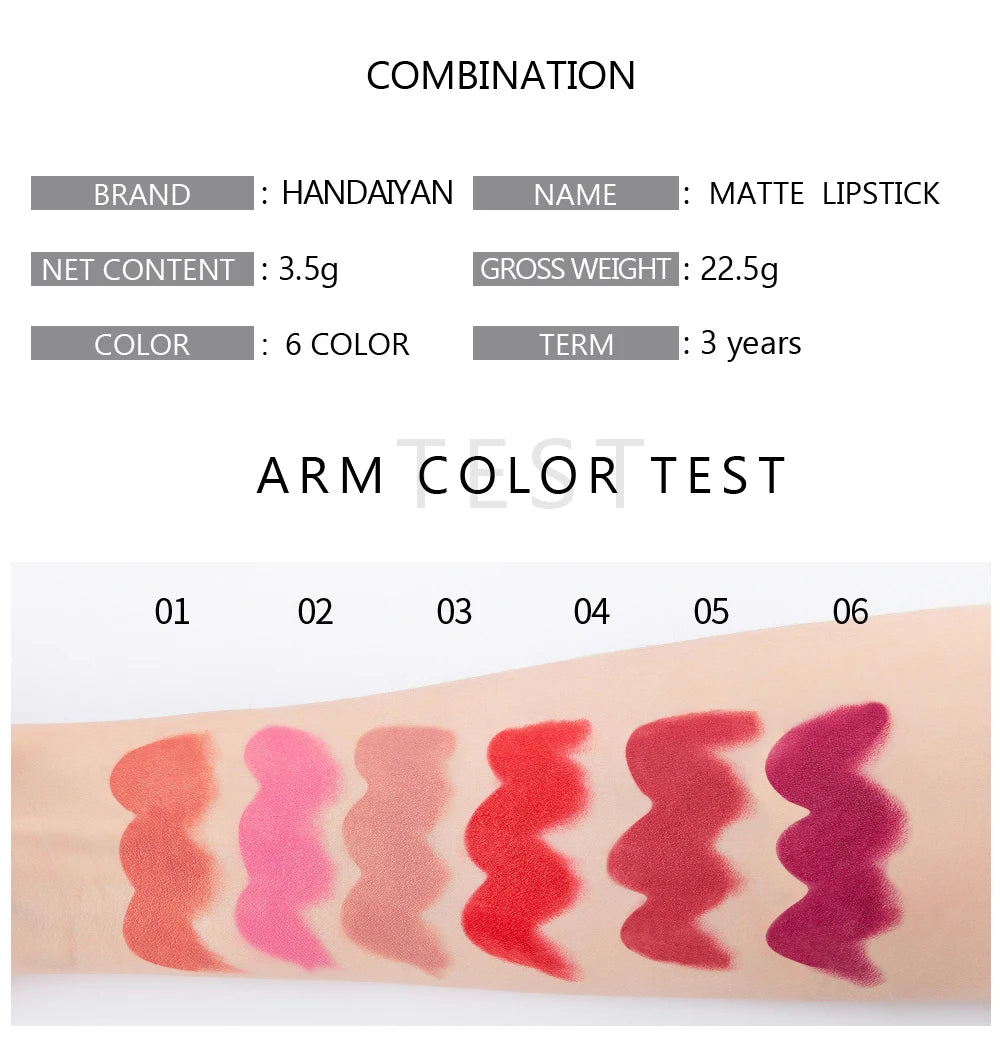 6-Color Matte Lipstick Set – Long-Lasting Velvet Finish - Mrmora