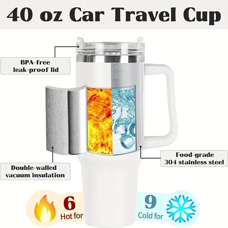 40oz Vacuum Insulated Tumbler - Stainless Steel Travel Cup with Handle - Mrmora