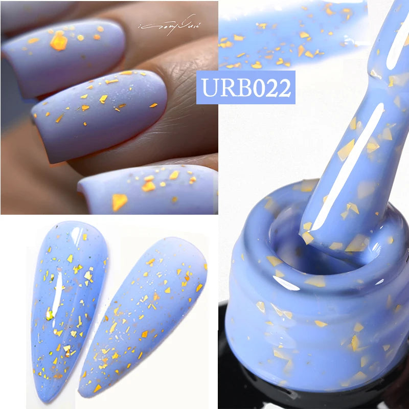 UR SUGAR Blue & Gold Glitter Rubber Base Gel – UV LED Nail Polish Top Coat for Professional Manicure - Mrmora