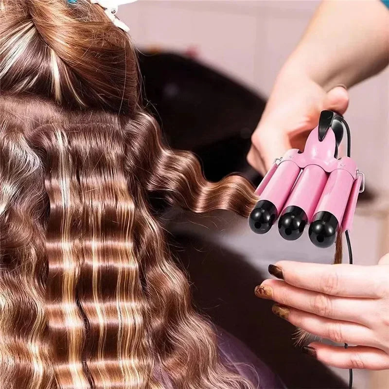 Professional Triple Barrel Ceramic Hair Curling Iron - Hair Waver Styling Tool for Women - Mrmora