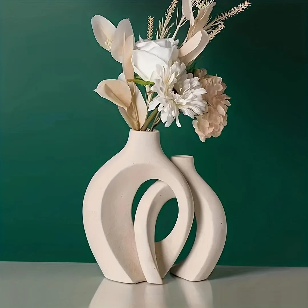 Hollow Nordic Modern Ceramic Vase Set – Elegant Home Decor for Living Room or Bookshelf - Mrmora