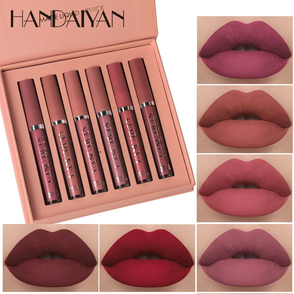 HANDAIYAN 6-Piece Matte Liquid Lipstick Set – Long-Lasting & Non-Stick - Mrmora