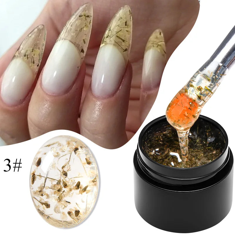 MEET ACROSS 5ml Pink Dried Flower Gel – Natural Fairy Nail Art UV LED Soak-Off Gel Polish - Mrmora