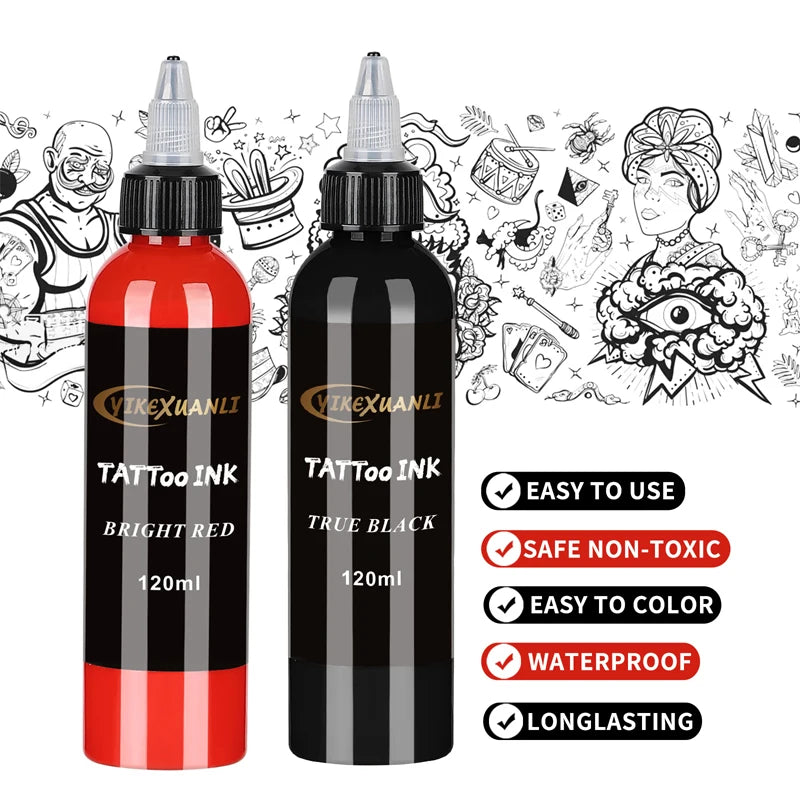 120ml Professional Tattoo Ink – Red/Black Semi-Permanent Pigment - Mrmora