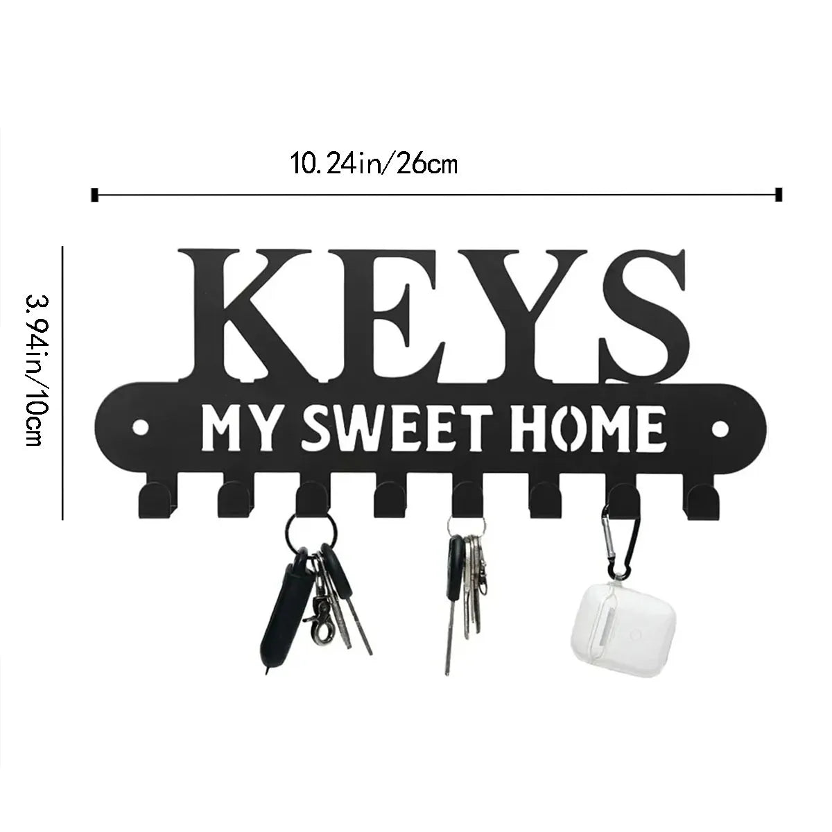 Black Metal Keychain Hook - Sweet Home Wall Hanging - Mrmora