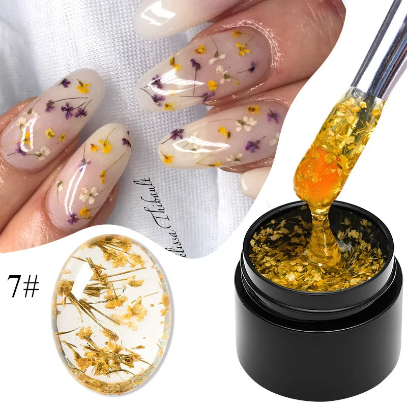 MEET ACROSS 5ml Pink Dried Flower Gel – Natural Fairy Nail Art UV LED Soak-Off Gel Polish - Mrmora