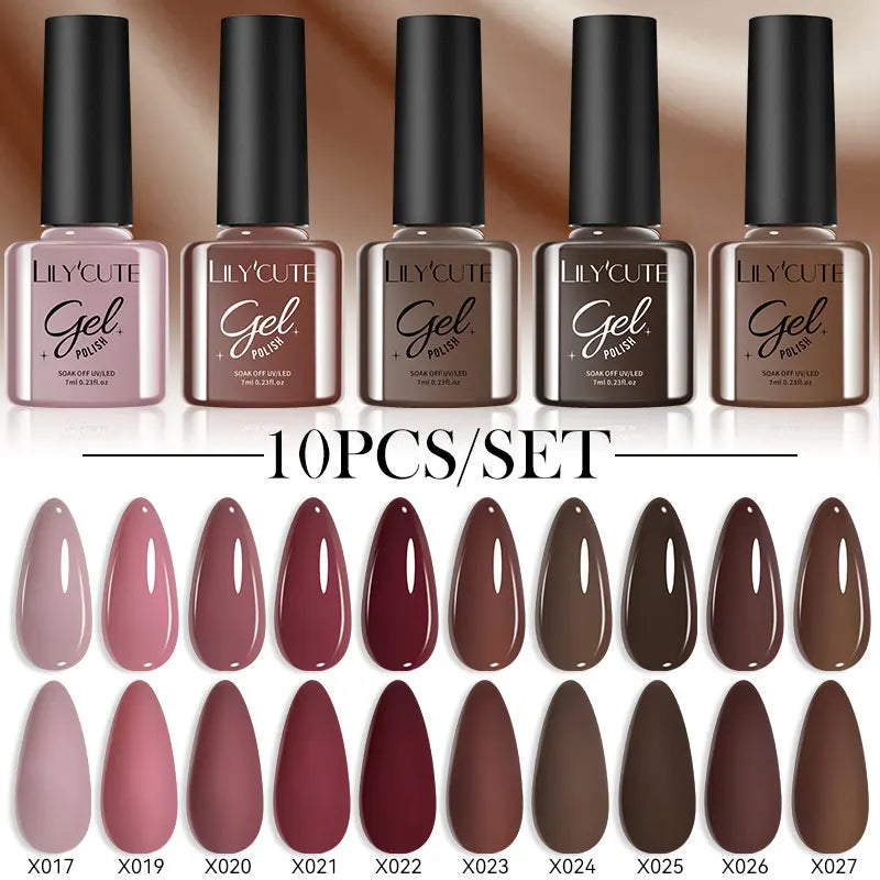 LILYCUTE 10PCS Brown Earth Coffee Gel Nail Polish Set - Mrmora