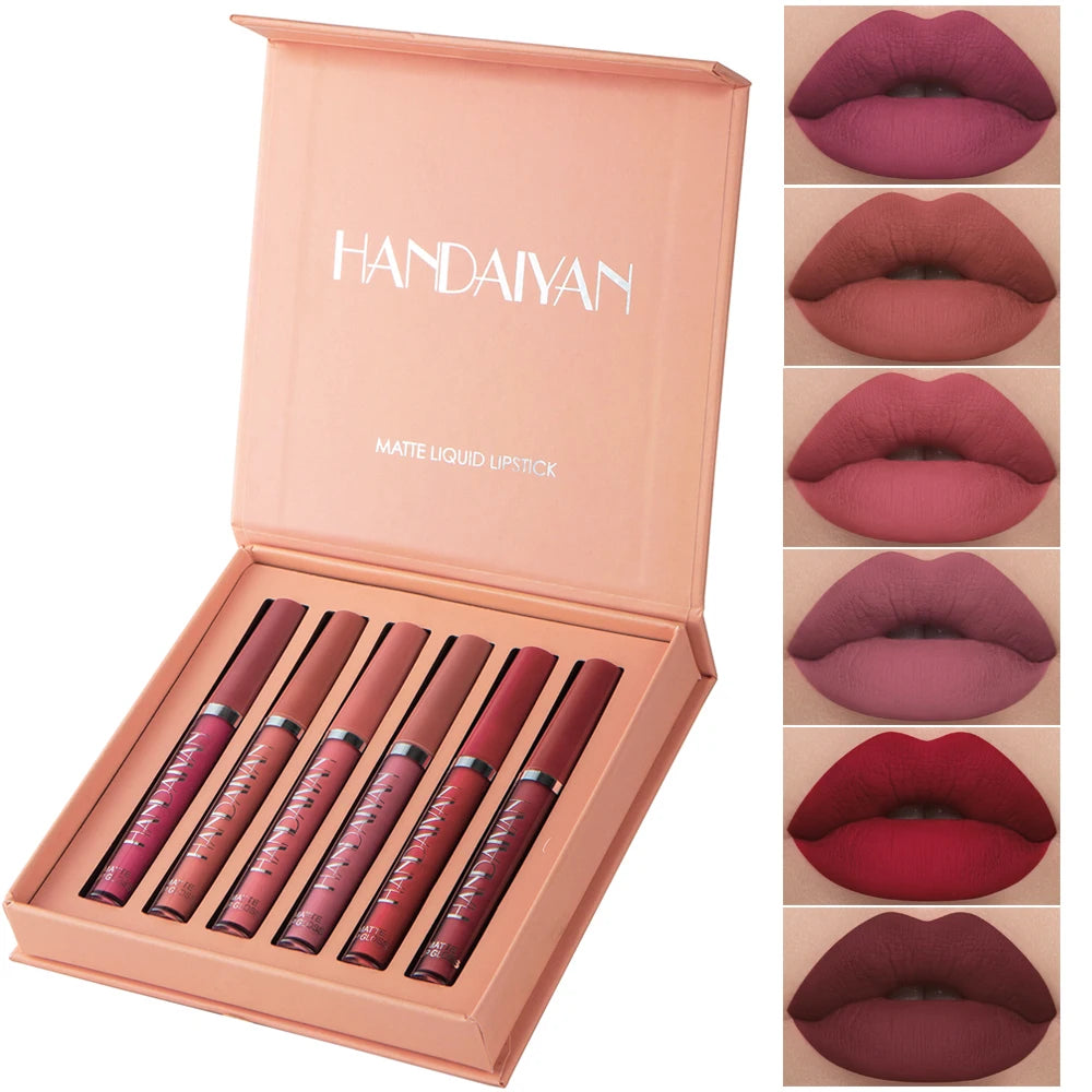 HANDAIYAN 6-Piece Matte Liquid Lipstick Set – Long-Lasting & Non-Stick - Mrmora