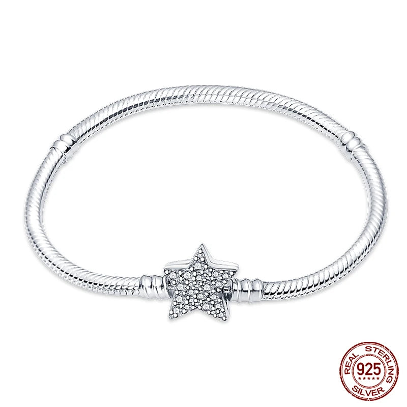 925 Silver Star, Moon & Clover Bracelet – Elegant Green Zircon Charm Gift - Mrmora