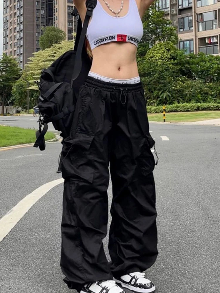 Y2K Oversized Cargo Pants – Wide-Leg Streetwear with Pockets for Women - Mrmora