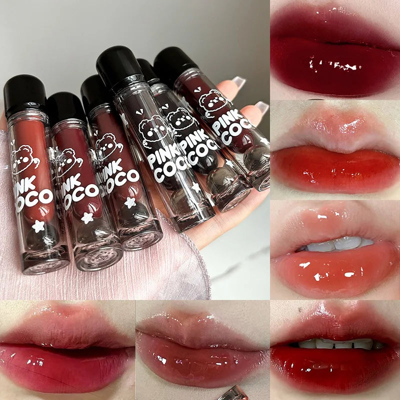 PINKCOCO Bear Doodle Mirror Lip Glaze – Shiny & Long-Lasting - Mrmora