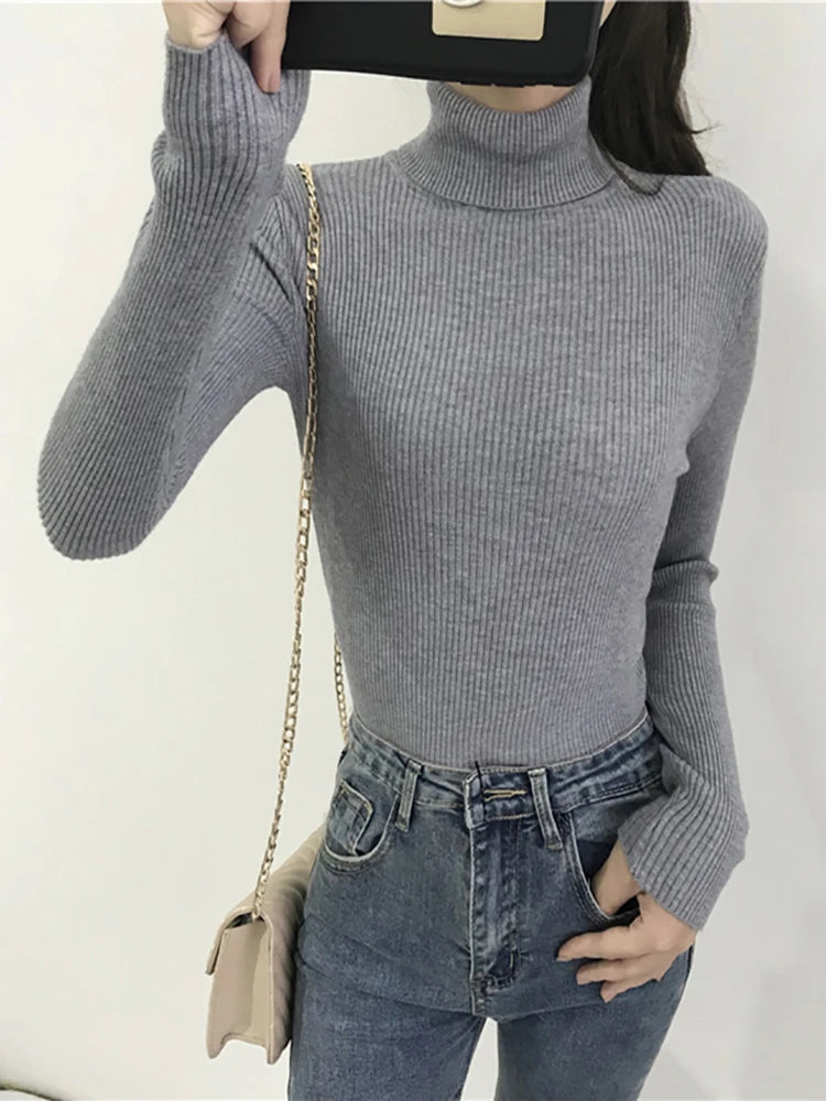 Women's Ribbed Turtleneck Sweater – Soft, Warm & Slim Fit - Mrmora