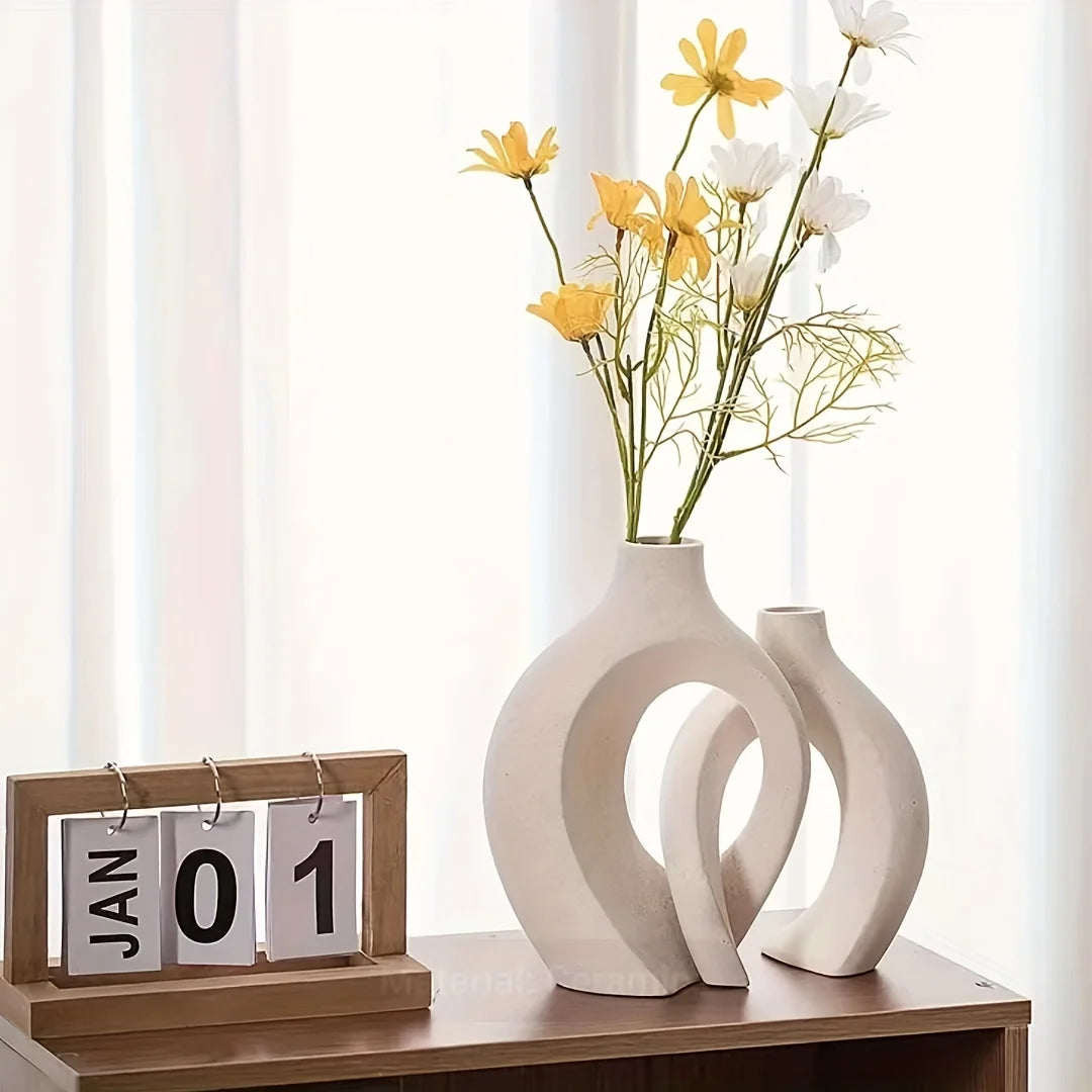 Hollow Nordic Modern Ceramic Vase Set – Elegant Home Decor for Living Room or Bookshelf - Mrmora