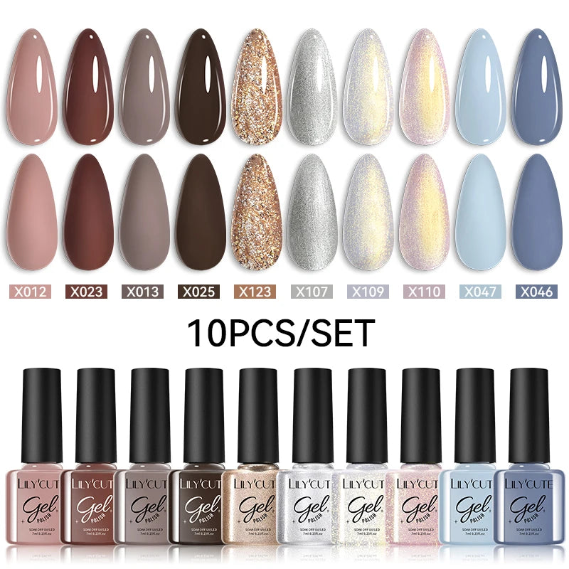 LILYCUTE 10PCS Brown Earth Coffee Gel Nail Polish Set - Mrmora