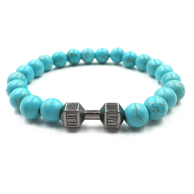 Turquoise & Lava Rock Dumbbell Bracelet – Trendy Sports Jewelry - Mrmora