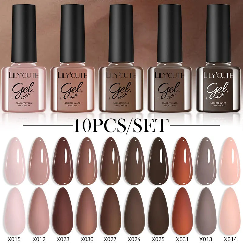 LILYCUTE 10PCS Brown Earth Coffee Gel Nail Polish Set - Mrmora