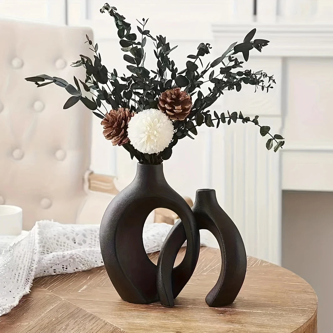 Hollow Nordic Modern Ceramic Vase Set – Elegant Home Decor for Living Room or Bookshelf - Mrmora