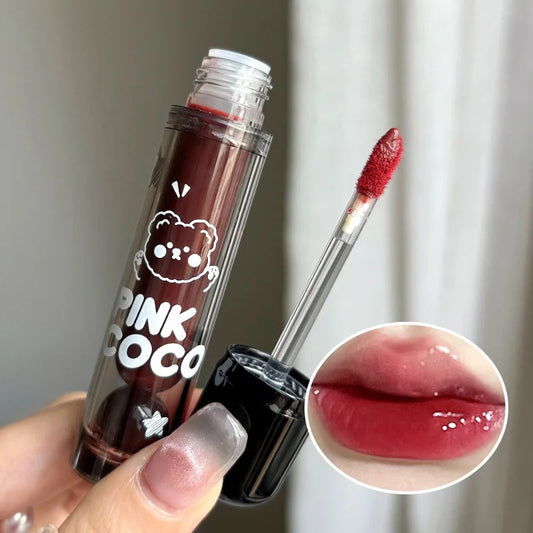 PINKCOCO Bear Doodle Mirror Lip Glaze – Shiny & Long-Lasting - Mrmora