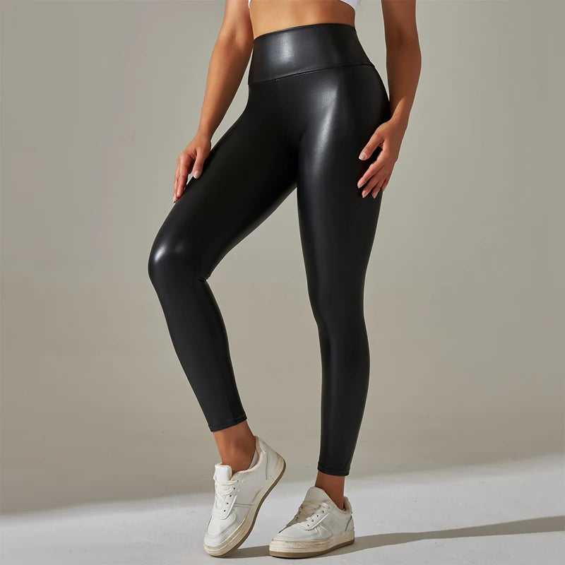 Trendy High-Waisted PU Leather Leggings – Sexy and Oversized Yoga Pants - Mrmora