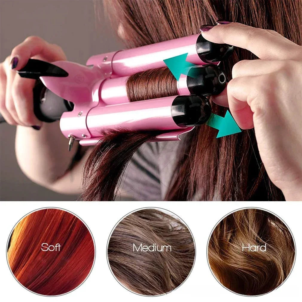 Professional Triple Barrel Ceramic Hair Curling Iron - Hair Waver Styling Tool for Women - Mrmora