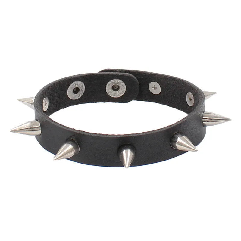 Adjustable Gothic Heart & Spike Punk Bracelet – Black Faux Leather Rock Accessory - Mrmora