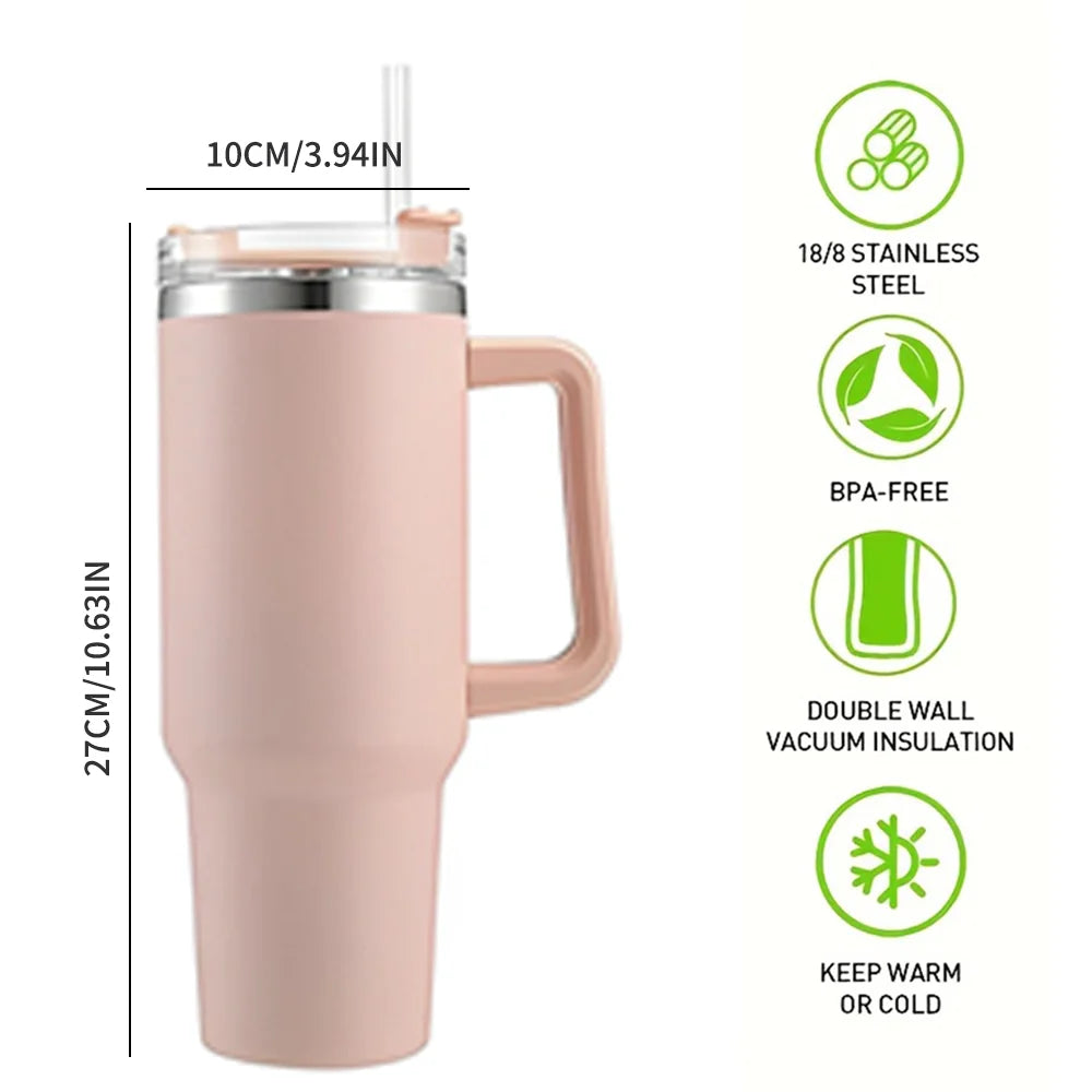 40oz Vacuum Insulated Tumbler - Stainless Steel Travel Cup with Handle - Mrmora